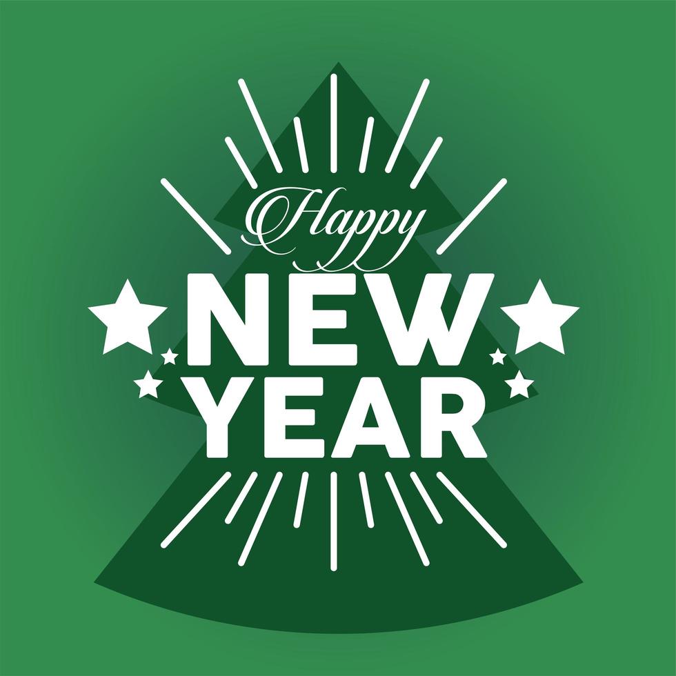 Feliz año nuevo tarjeta de letras en fondo verde vector