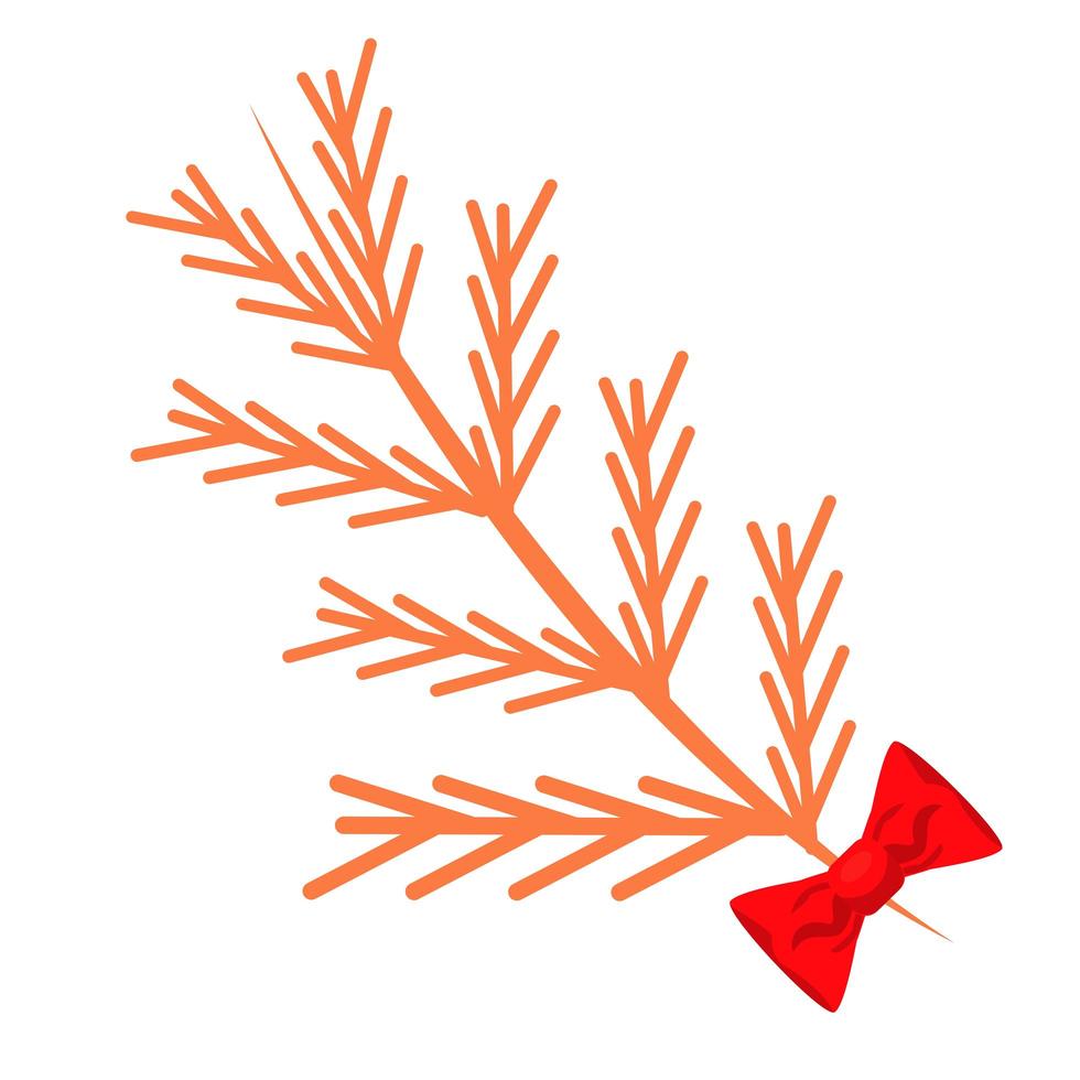 happy merry christmas orange pine tree branches with firs and bow vector
