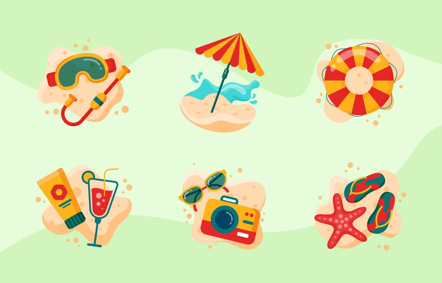 Flat Cute Summer Beach Icon Set vector