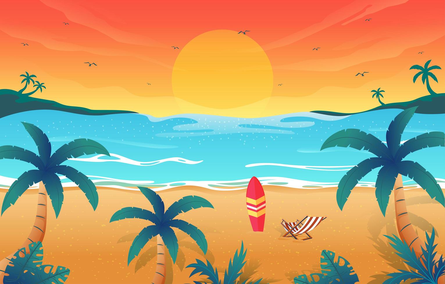 hermoso paisaje de playa al atardecer tropical vector