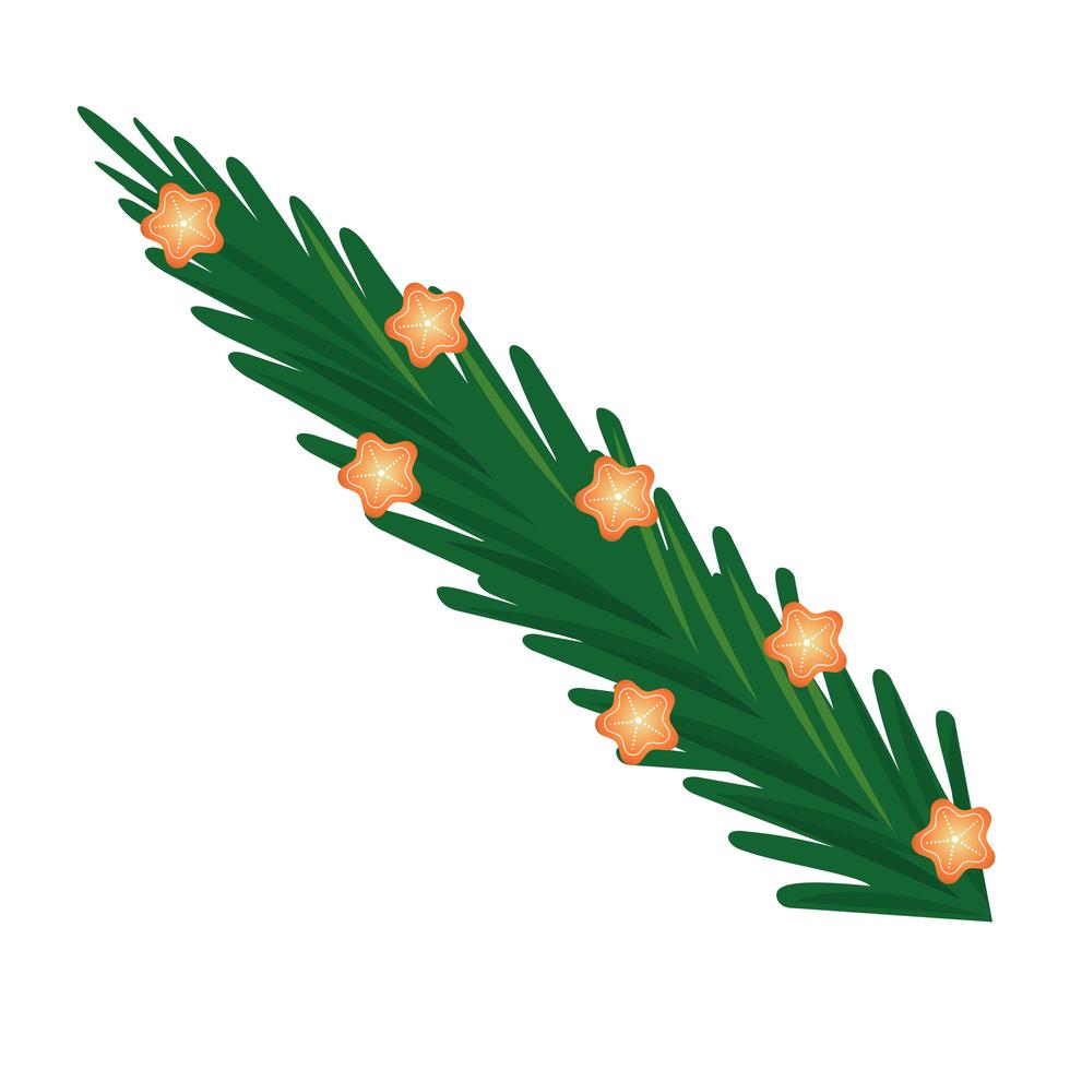 happy merry christmas fir leaf tree and golden stars vector