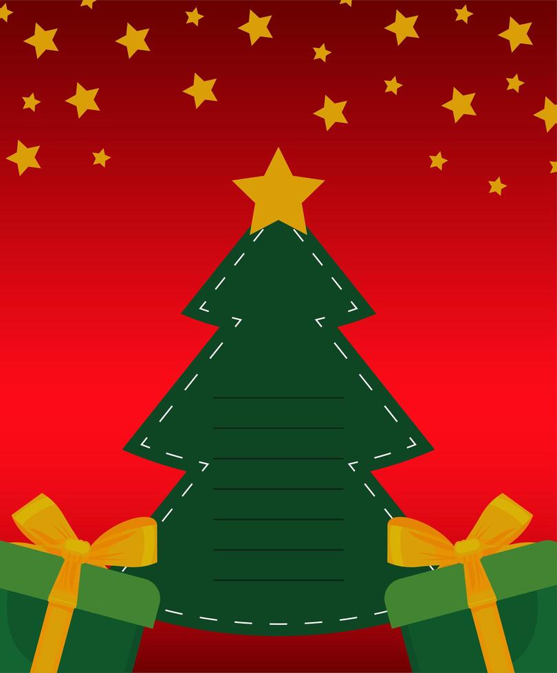 feliz feliz navidad pino y regalos verdes presenta vector