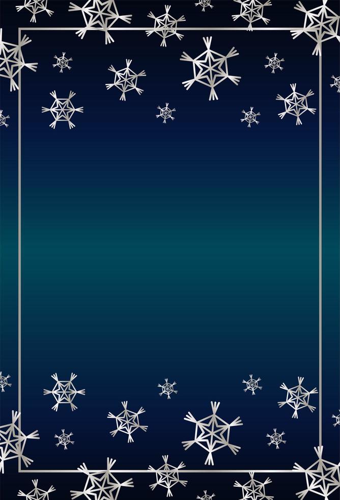 happy merry christmas card with silver snowflakes square frame vector