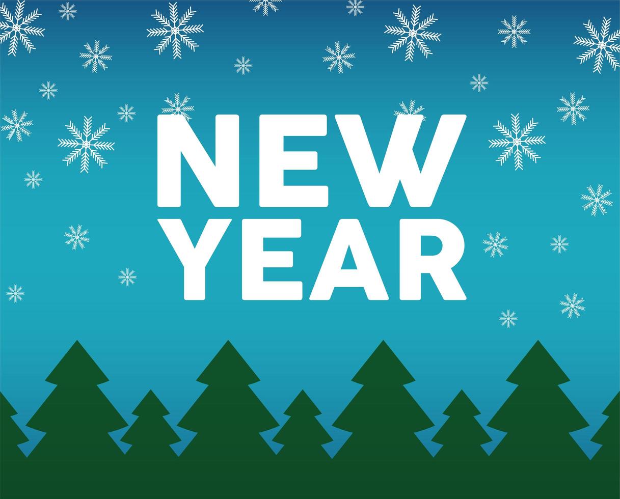 new year golden lettering card with pines trees vector