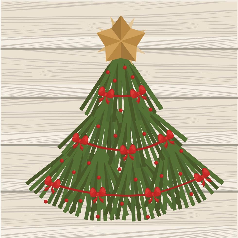 happy merry christmas pine tree in wooden background vector