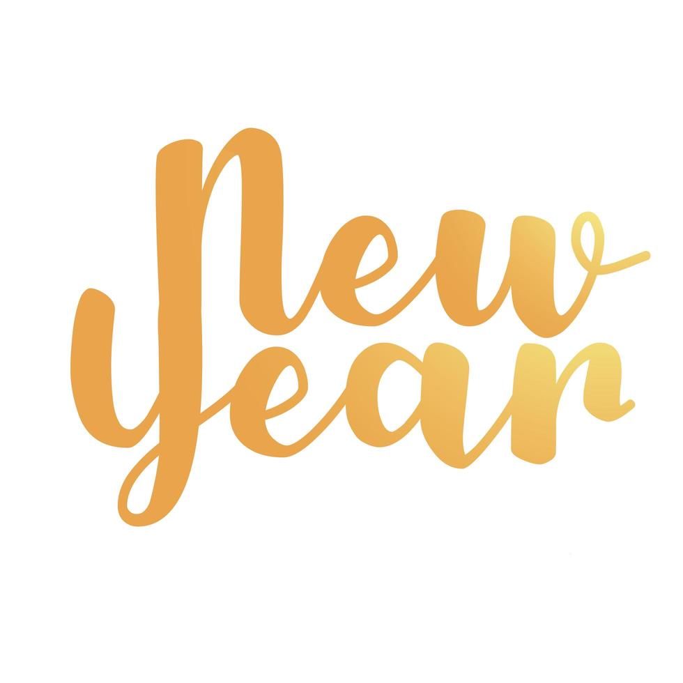 new year golden lettering card in white background vector