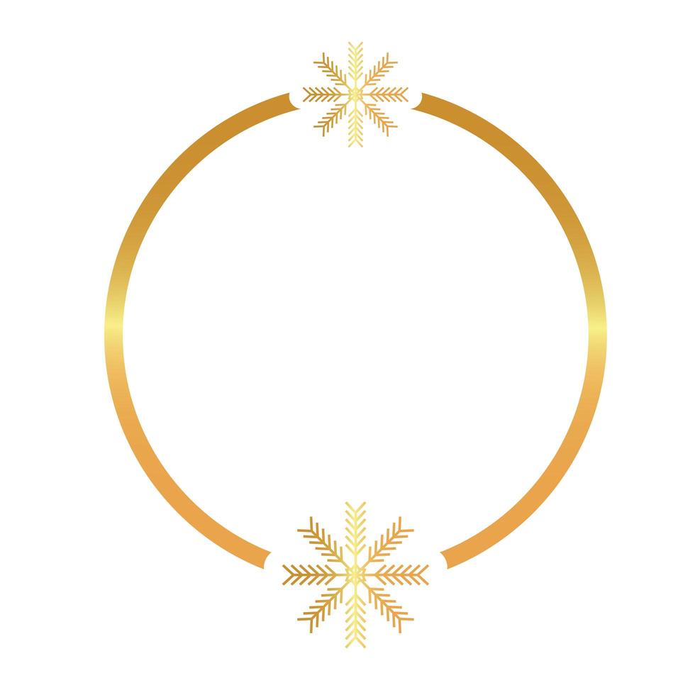 happy merry christmas golden snowflakes in circular frame vector
