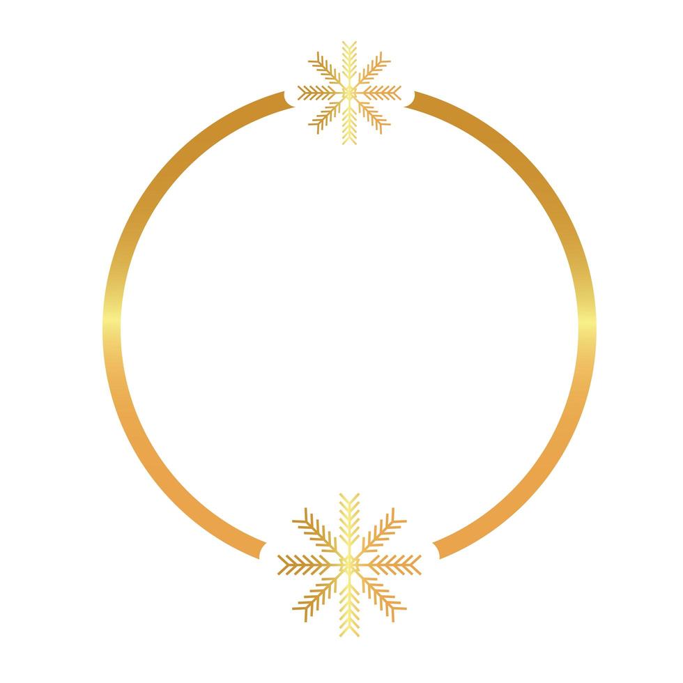 happy merry christmas golden snowflakes in circular frame vector