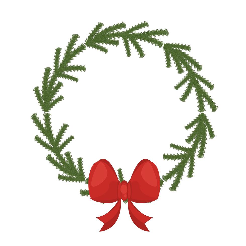 happy merry christmas wreath with bow ribbon vector