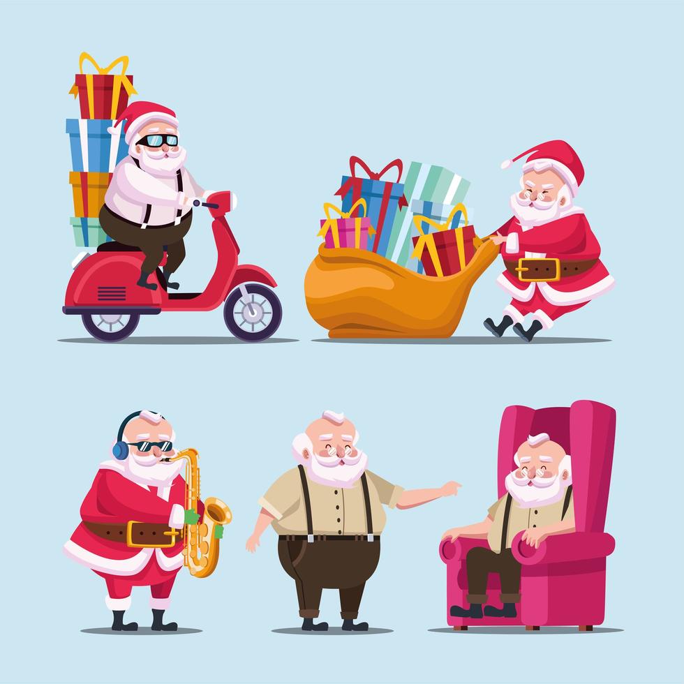 happy merry christmas bundle of cute santas characters vector