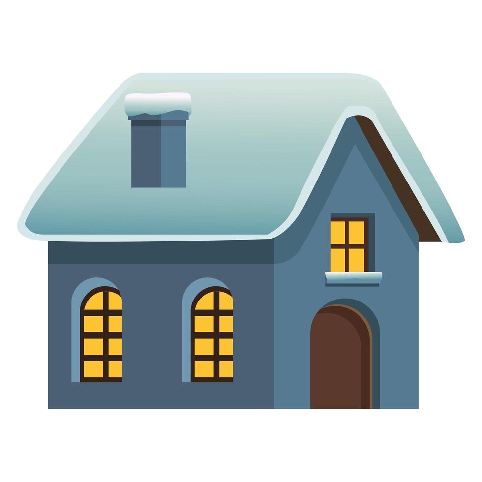 happy merry christmas house with snow in the roof icon vector