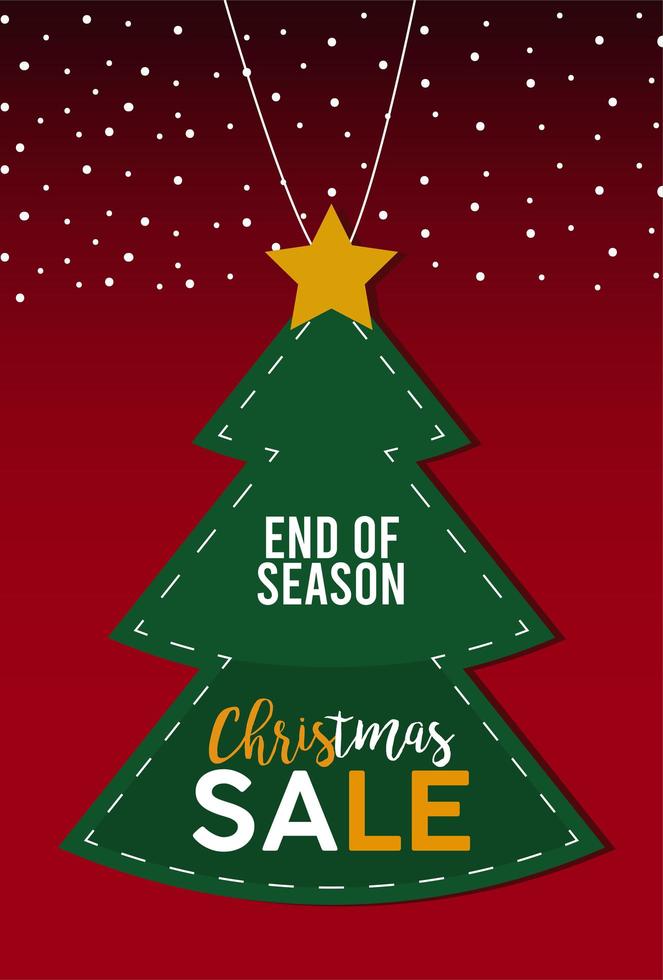 happy merry christmas sale lettering card with pine tree vector
