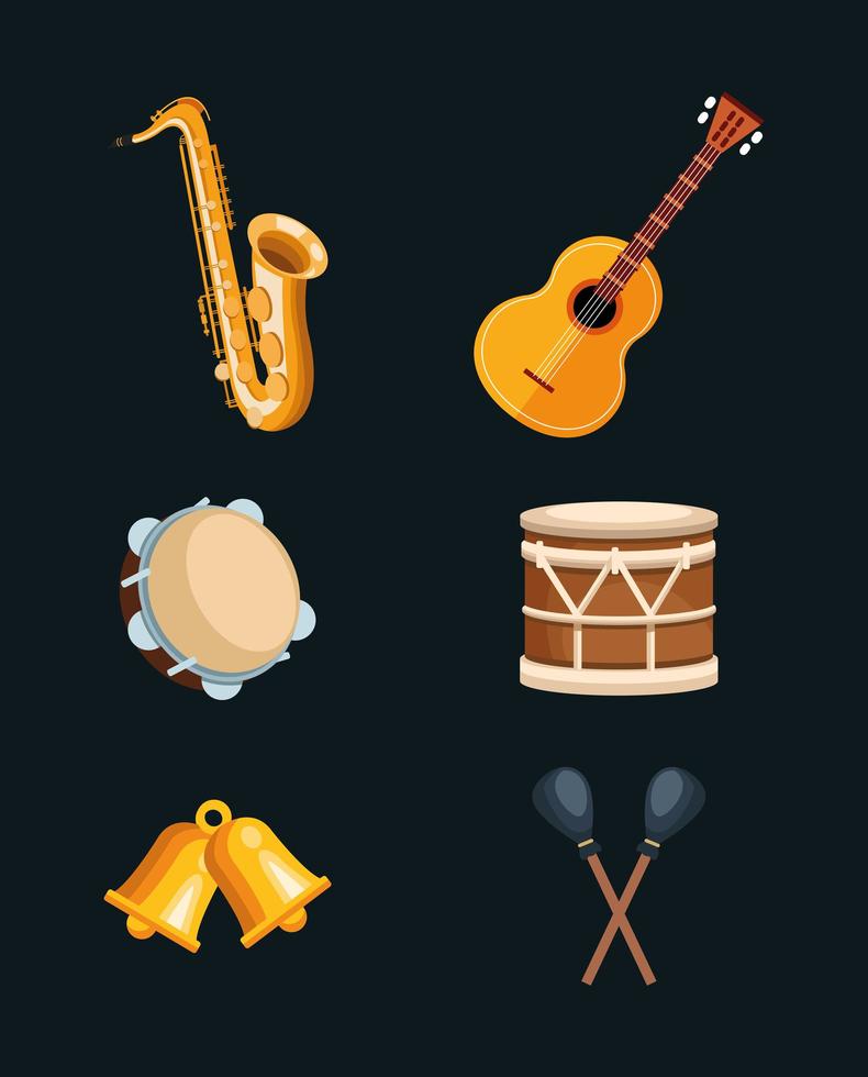 conjunto de iconos de instrumentos musicales vector