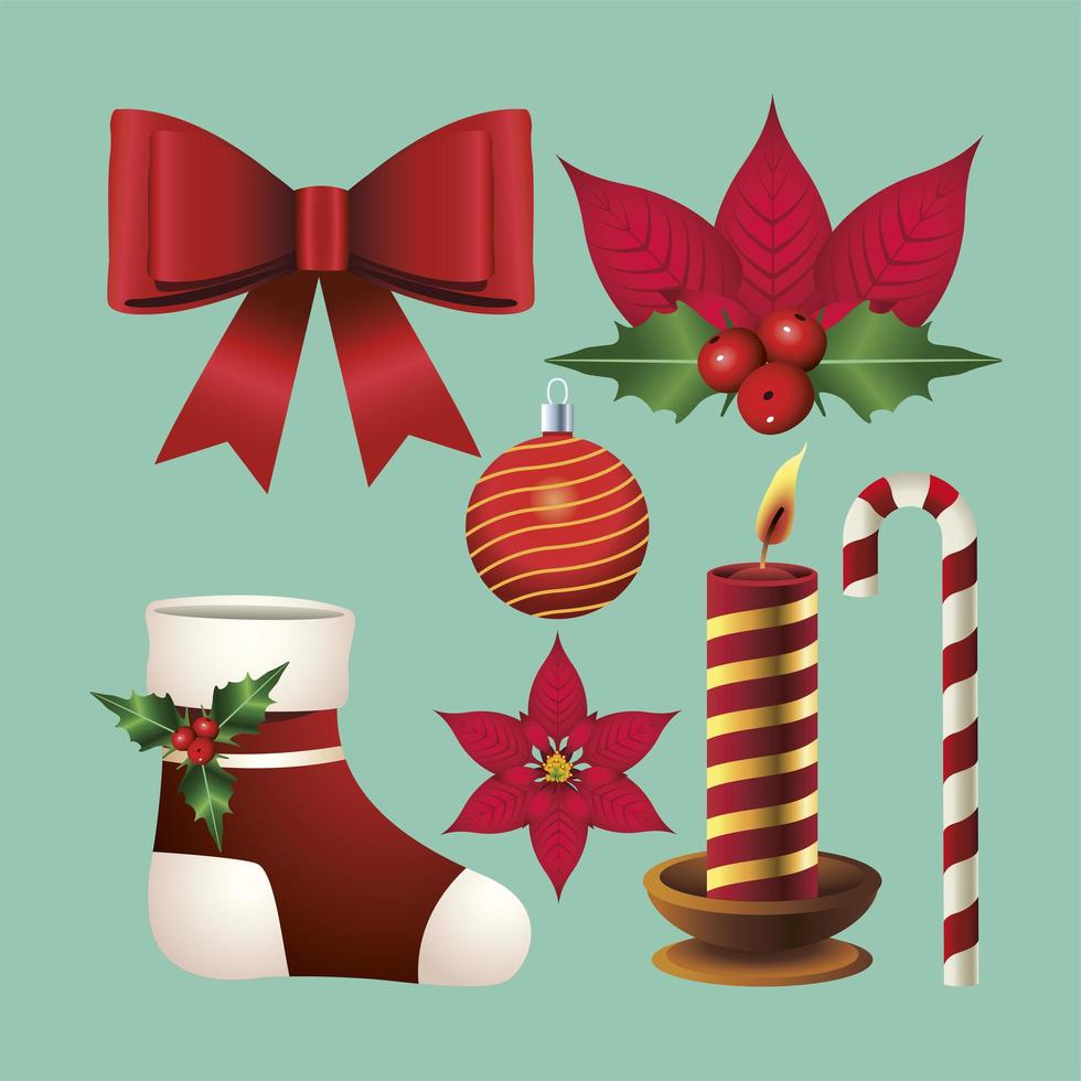 happy merry christmas set decorative icons vector