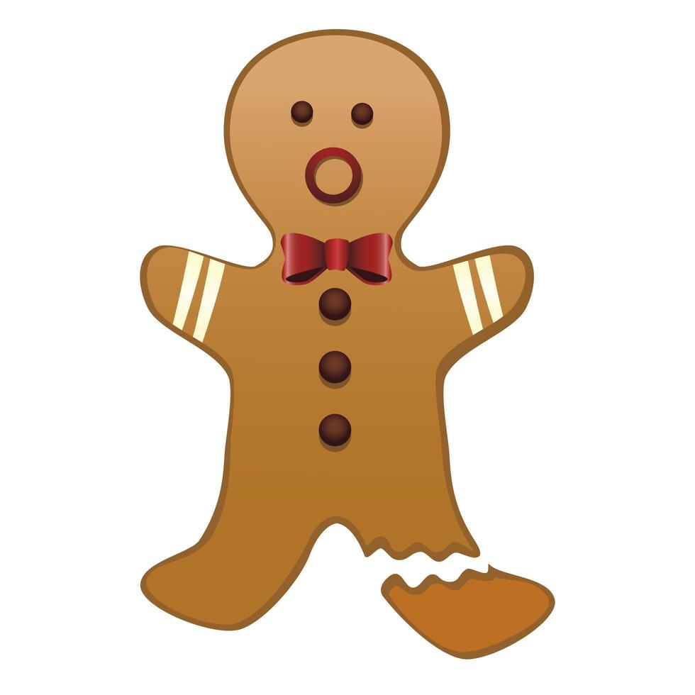 happy merry christmas gingerman cookie with leg broken vector