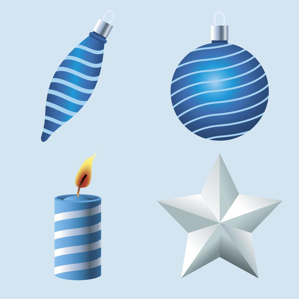 Feliz feliz navidad bolas y velas y estrellas vector