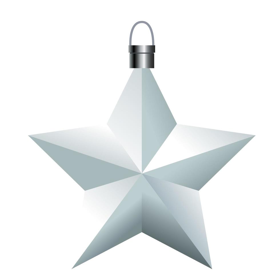 happy merry christmas silver star hanging icon vector