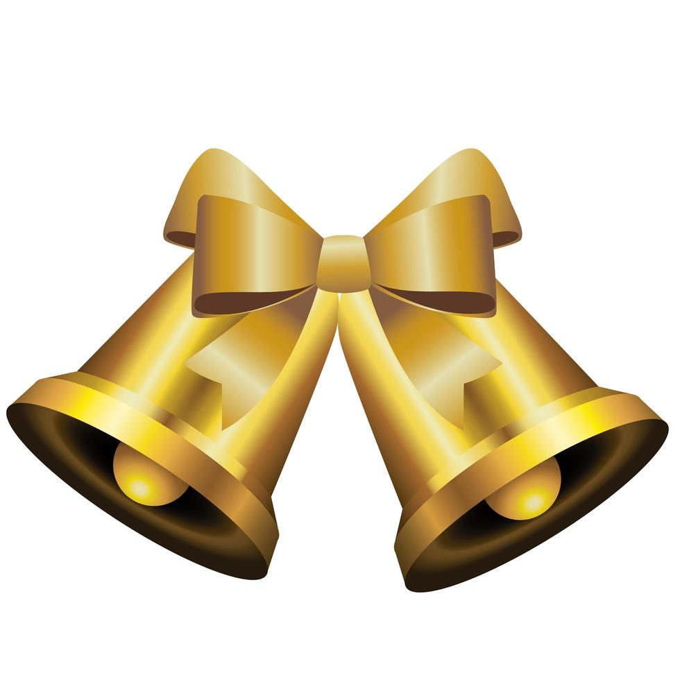 happy merry christmas golden bells and bow icon vector