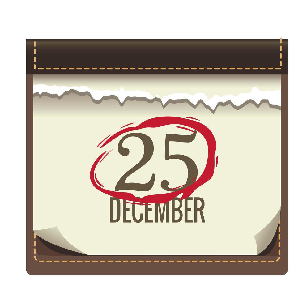 happy merry christmas calendar with 25 number and mark vector