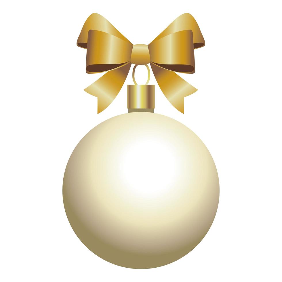 Feliz feliz navidad bola con icono de decoración de lazo dorado vector