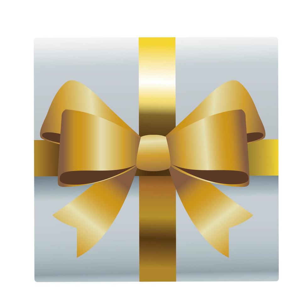 merry christmas white gift with golden bow vector