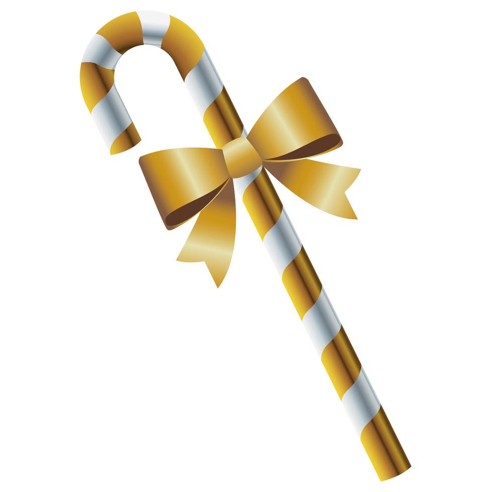 happy merry christmas golden cane and bow vector