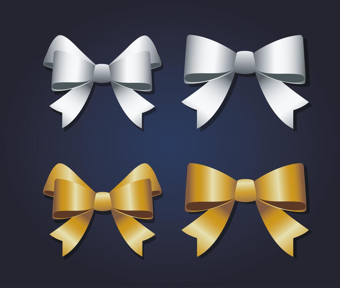 happy merry christmas with silver and golden bows vector