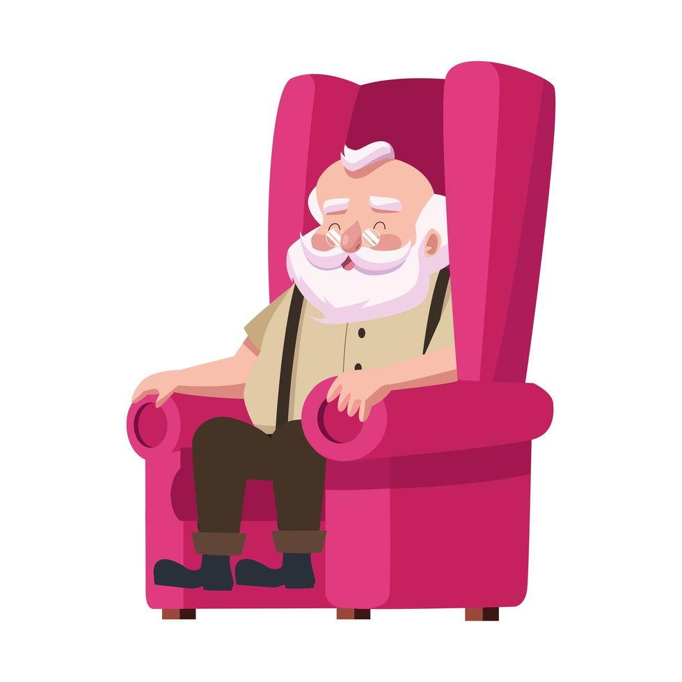 cute santa claus seated in sofa character vector