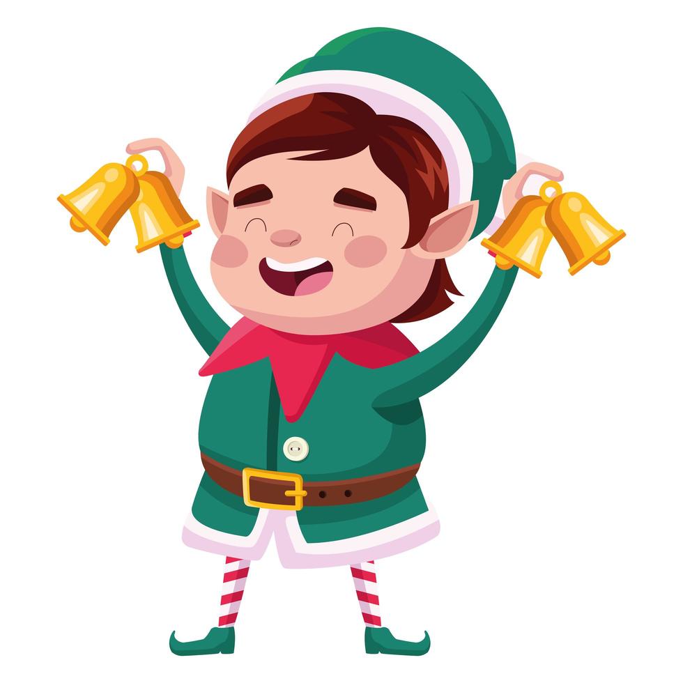 elf santa helper with bells golden comic character vector