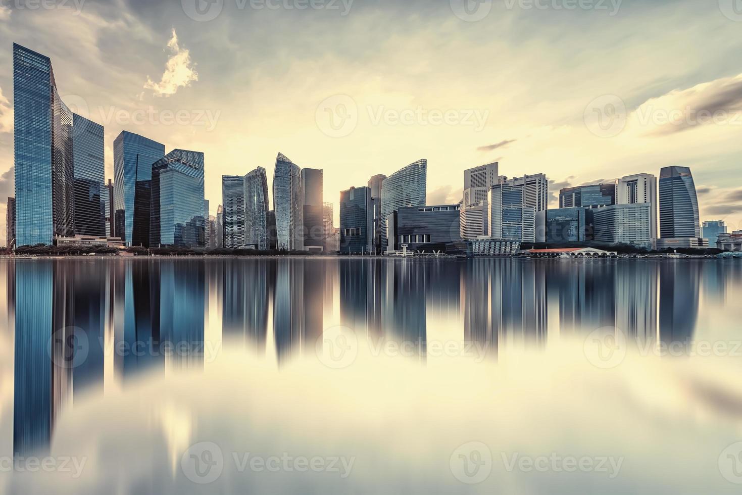 View of Marina Bay at sunset in Singapore City photo