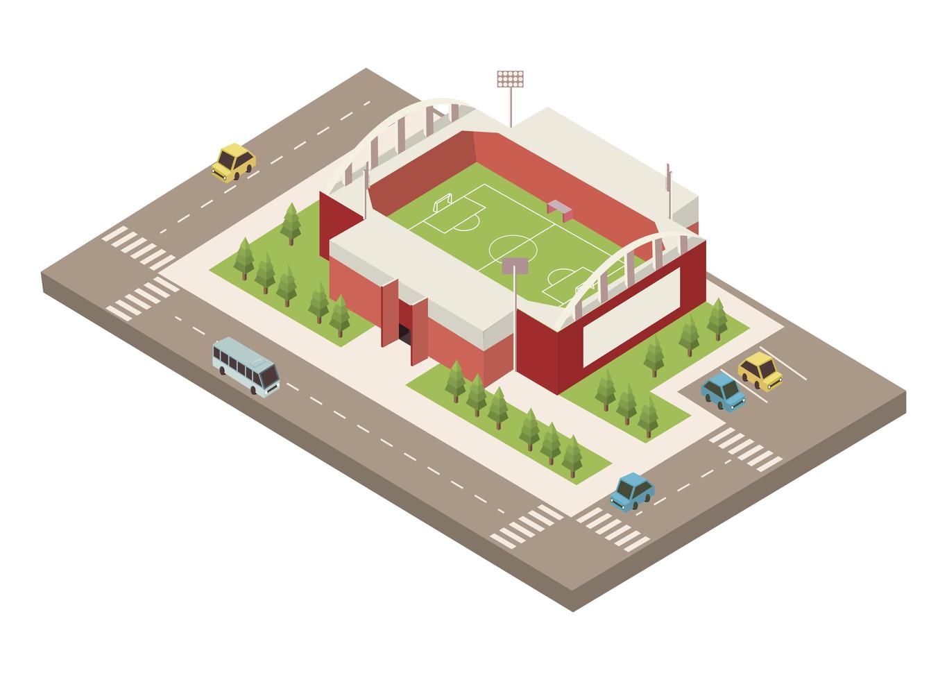 estadio de fútbol con carretera vector