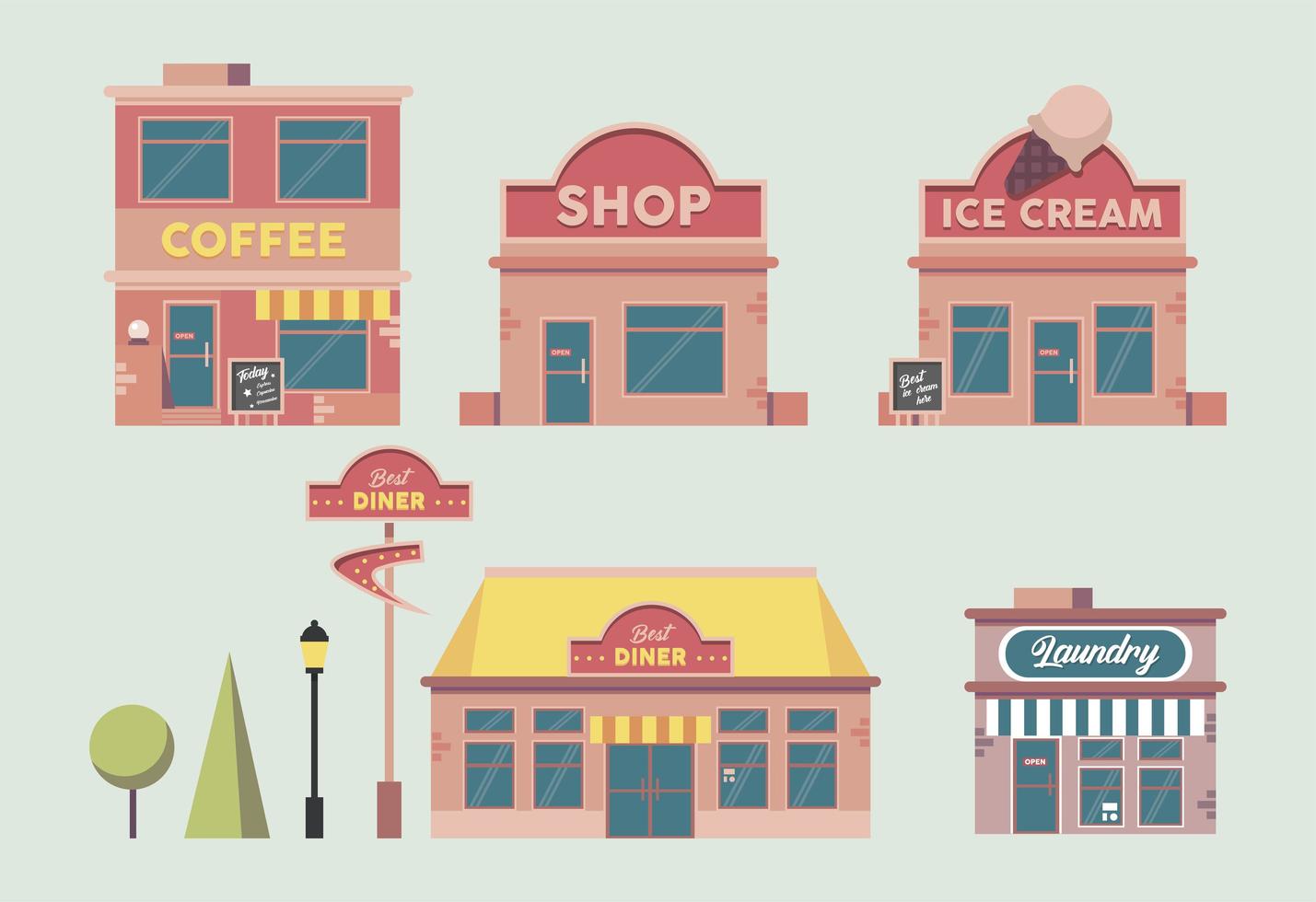five buildings facades vector