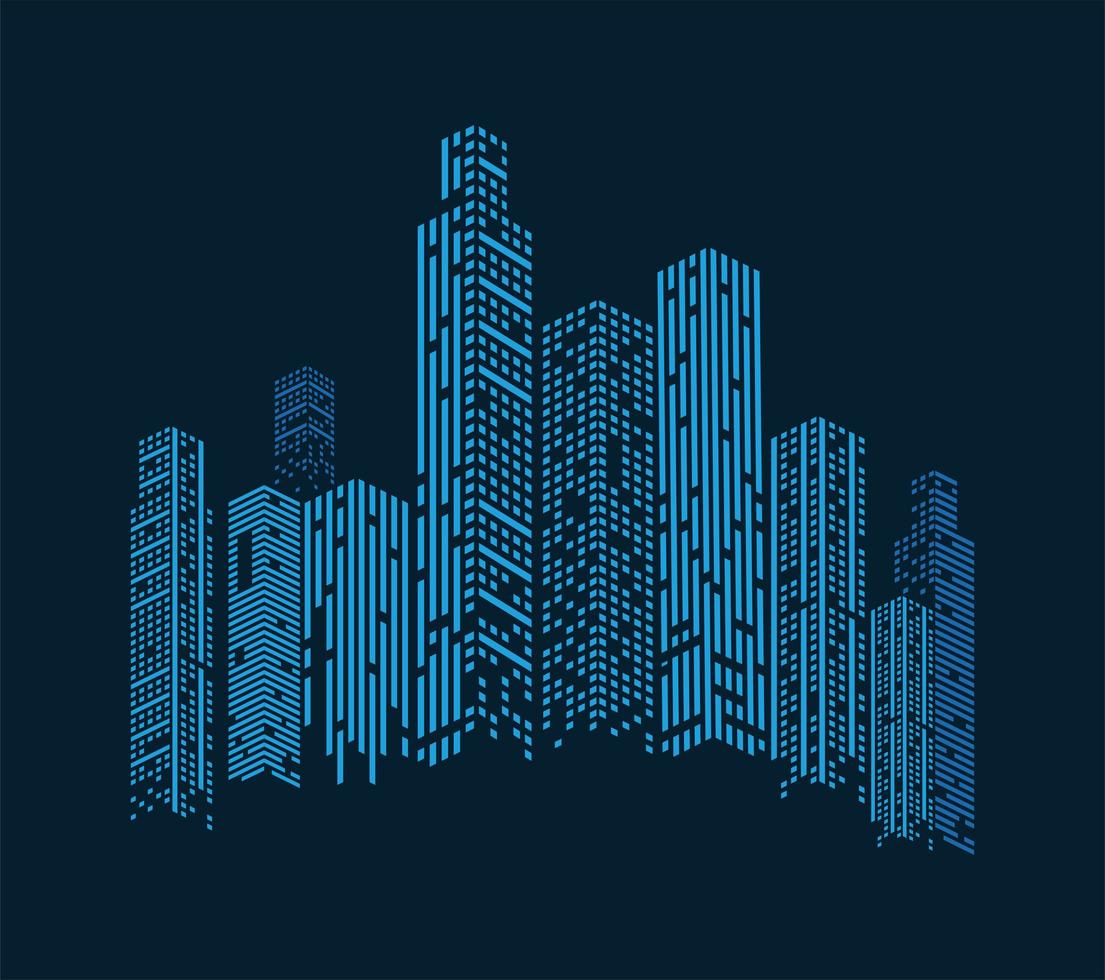 blue buildings facades vector