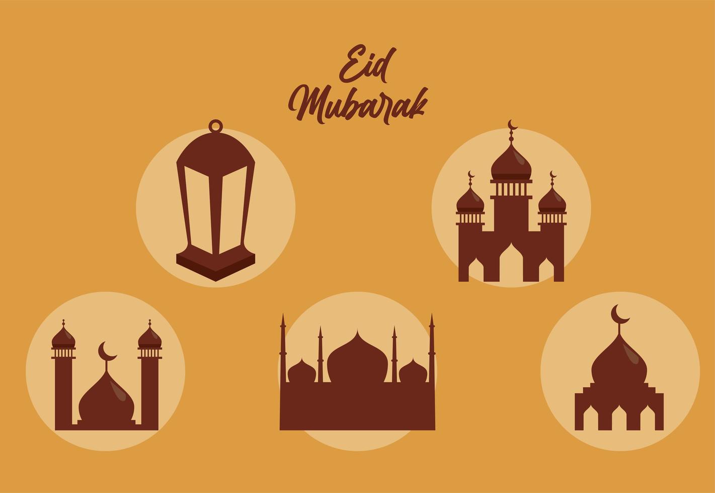 eid mubarak five silhouettes vector