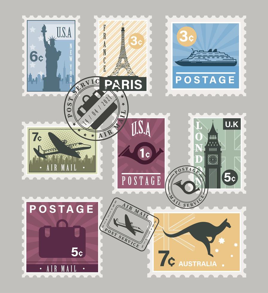 eleven postage stamps vector