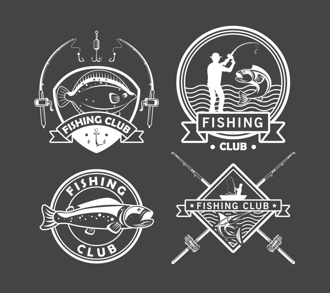 cuatro emblemas de pesca vector