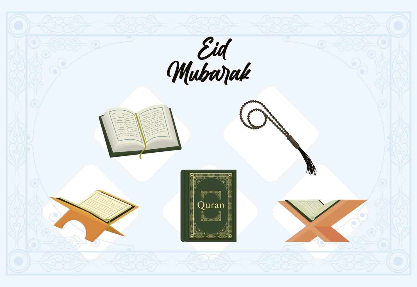 eid mubarak five icons vector