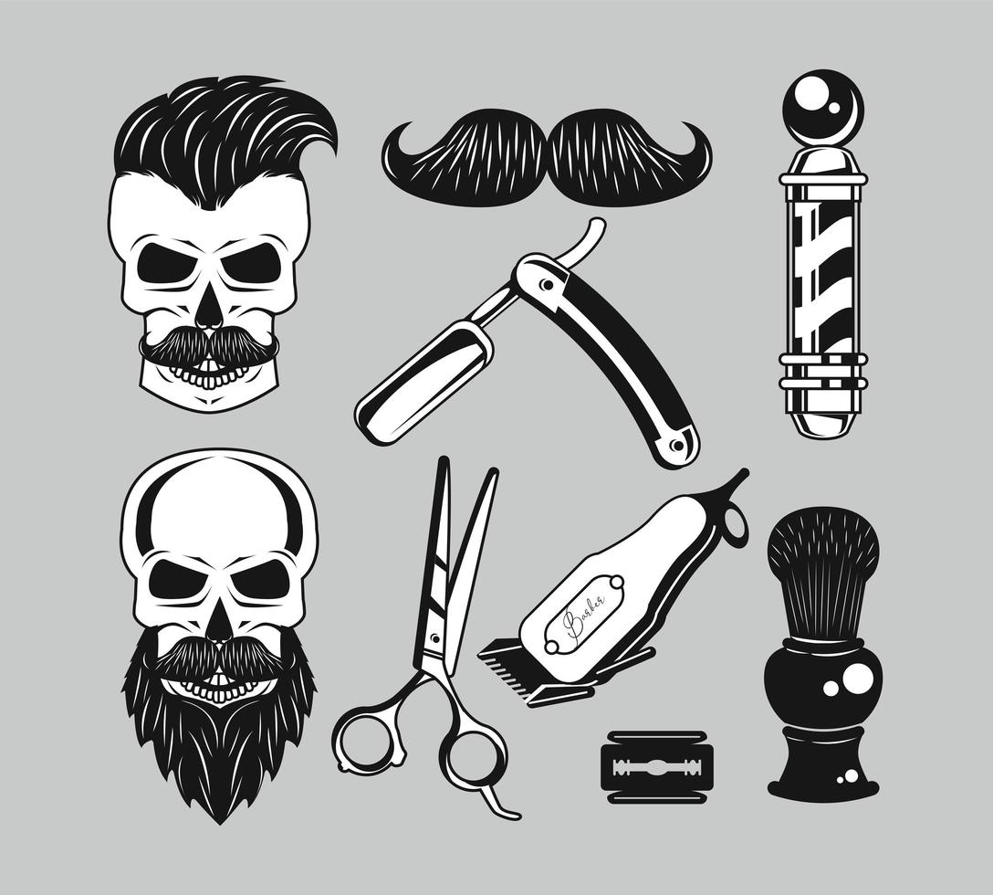 nueve iconos de barbería vector