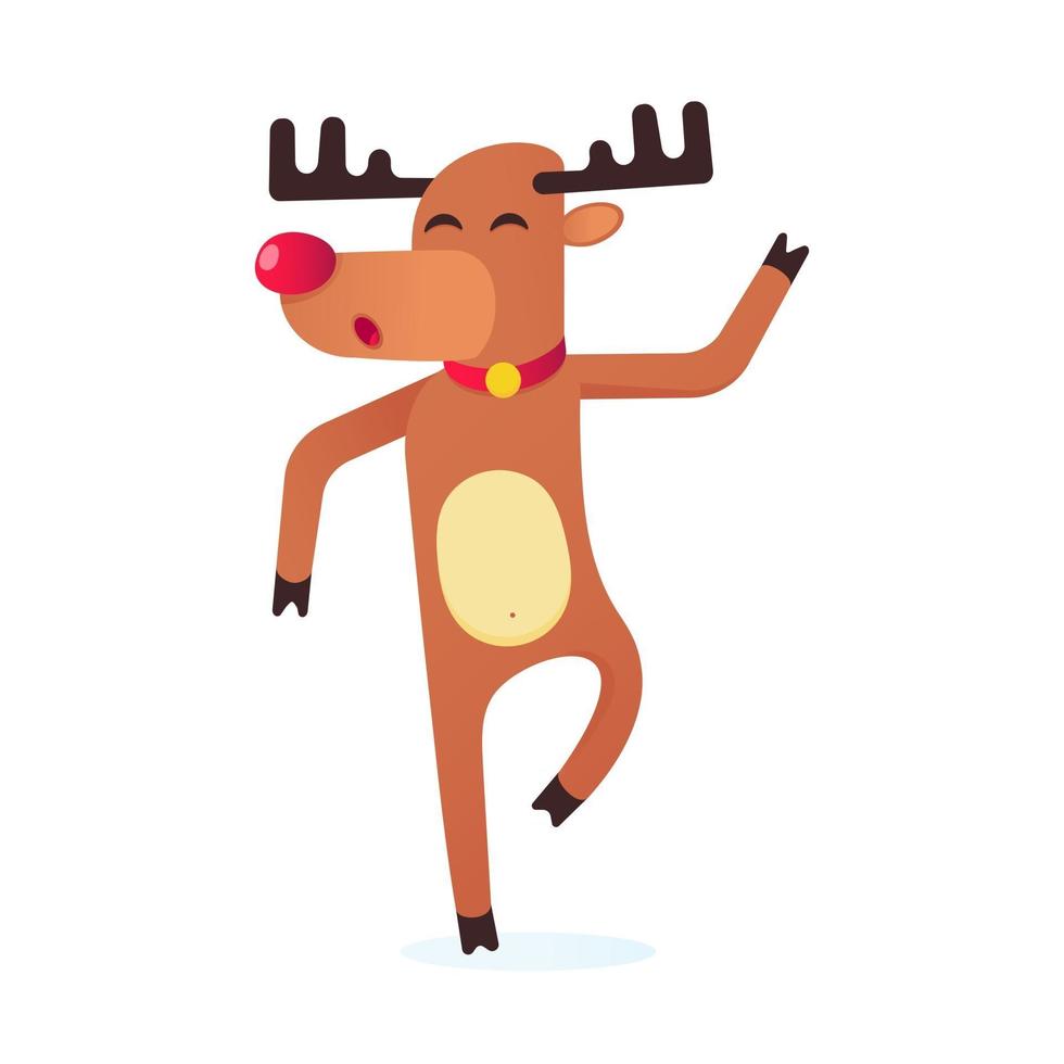 The red nose christmas reindeer dancing flat style design vector illustration