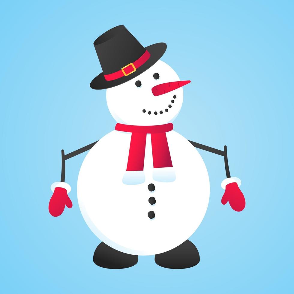 Cute cartoon snowman vector illustration isolated on light blue background