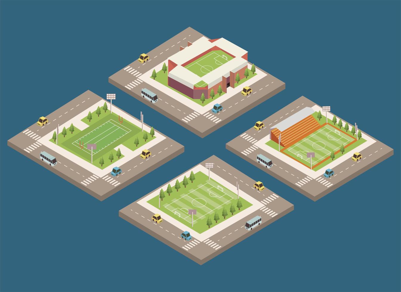 isometric four stadiums vector