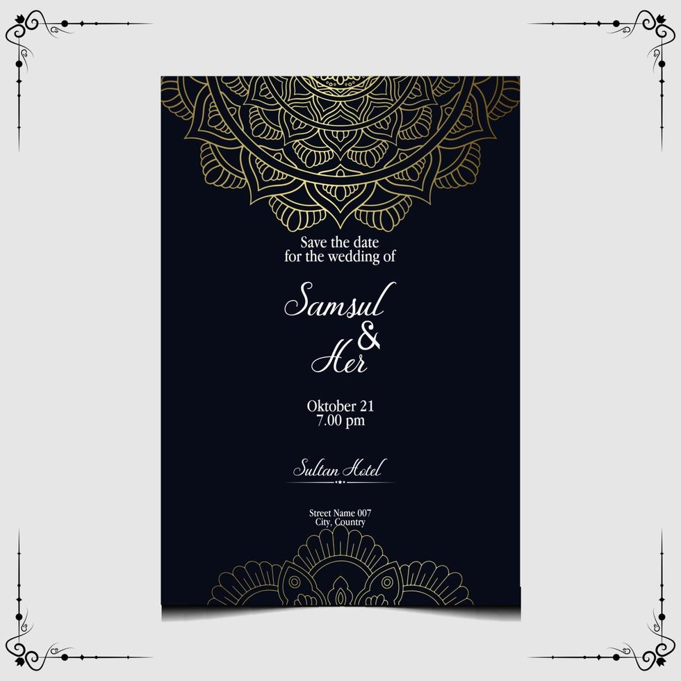 vector de mandala con plantilla de invitación de boda vector gratis