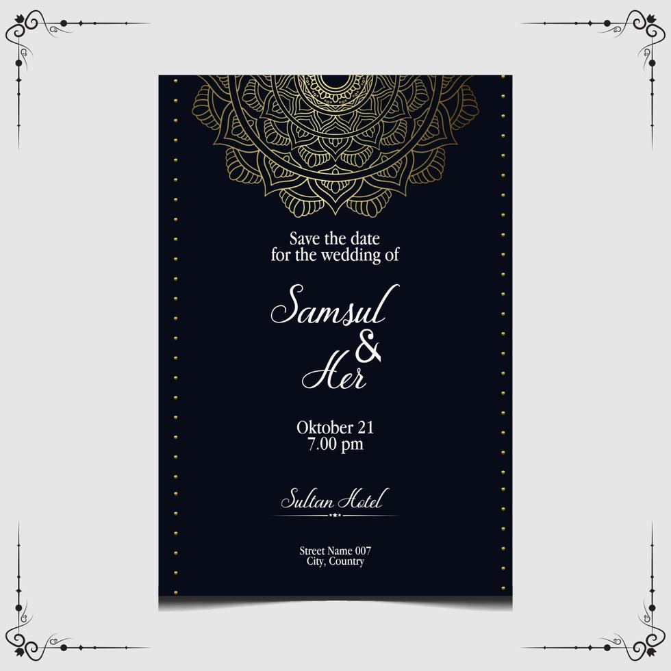 vector de mandala con plantilla de invitación de boda vector gratis