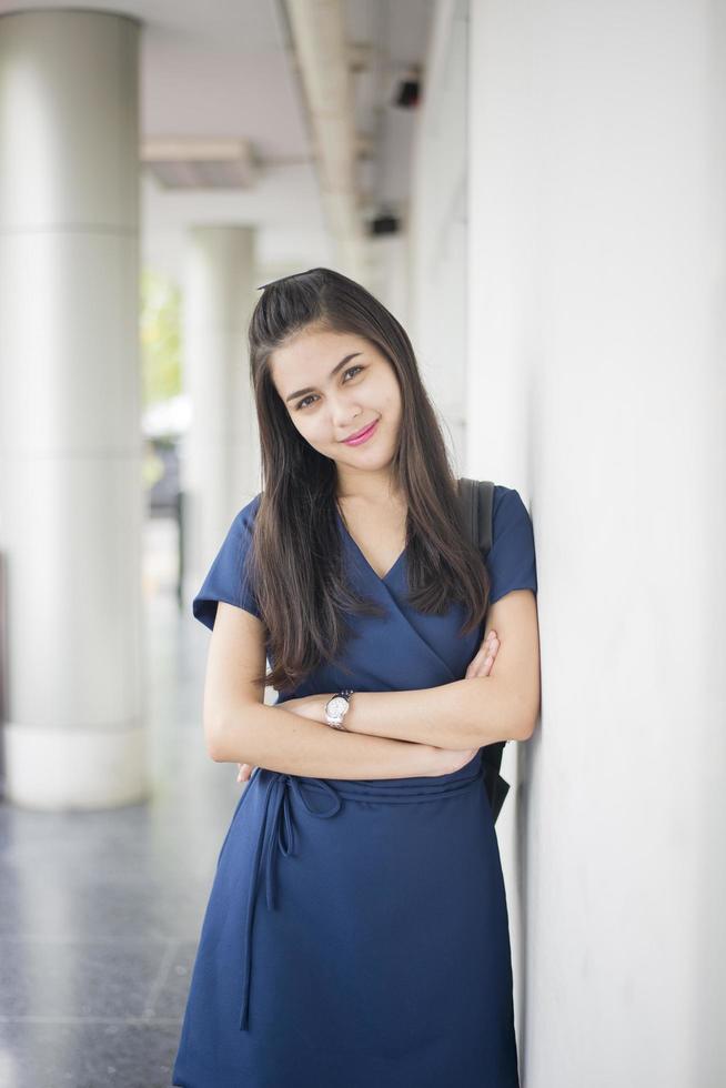 A portrait of an Asian university student on campus photo