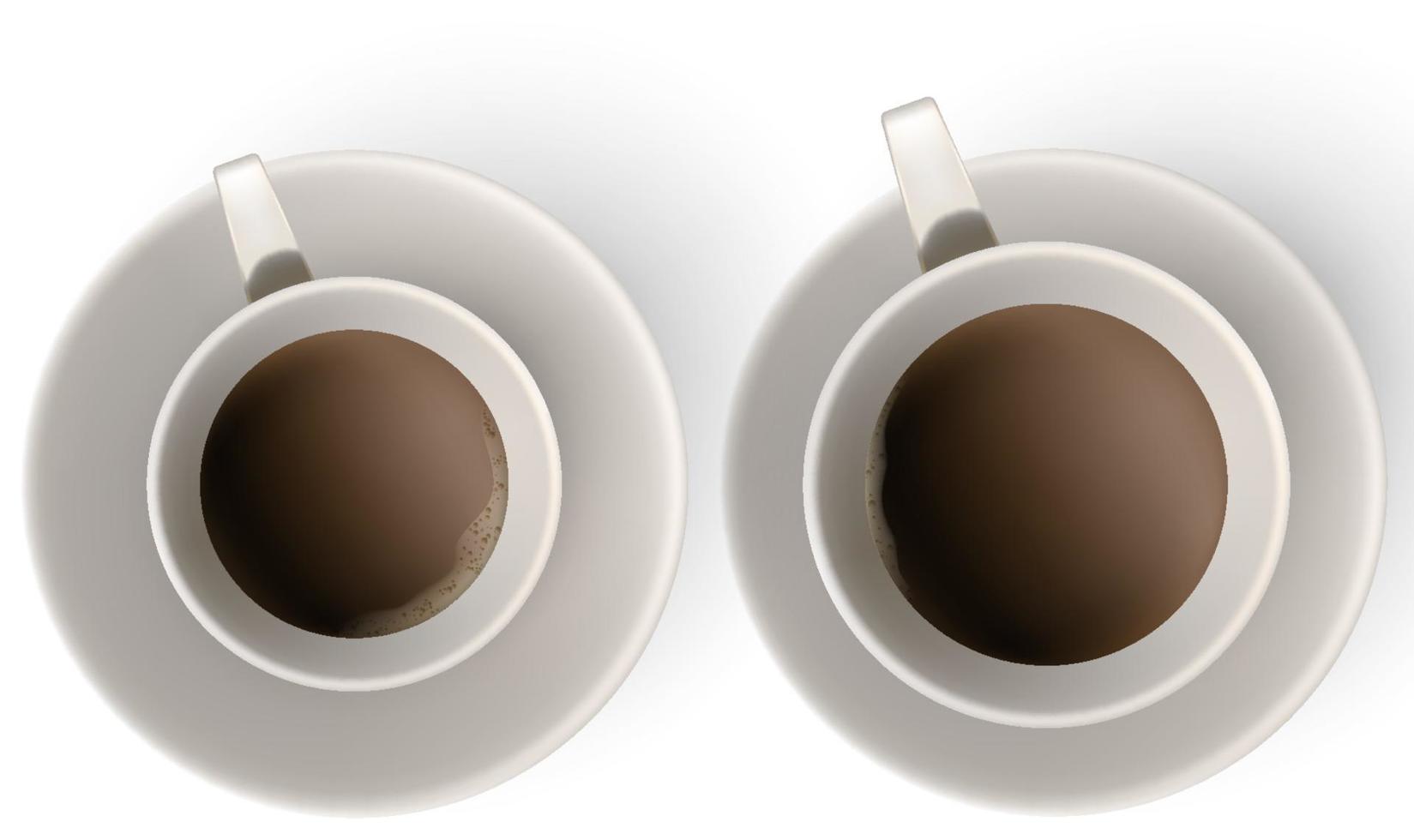 una taza de café y un platillo vista superior vector