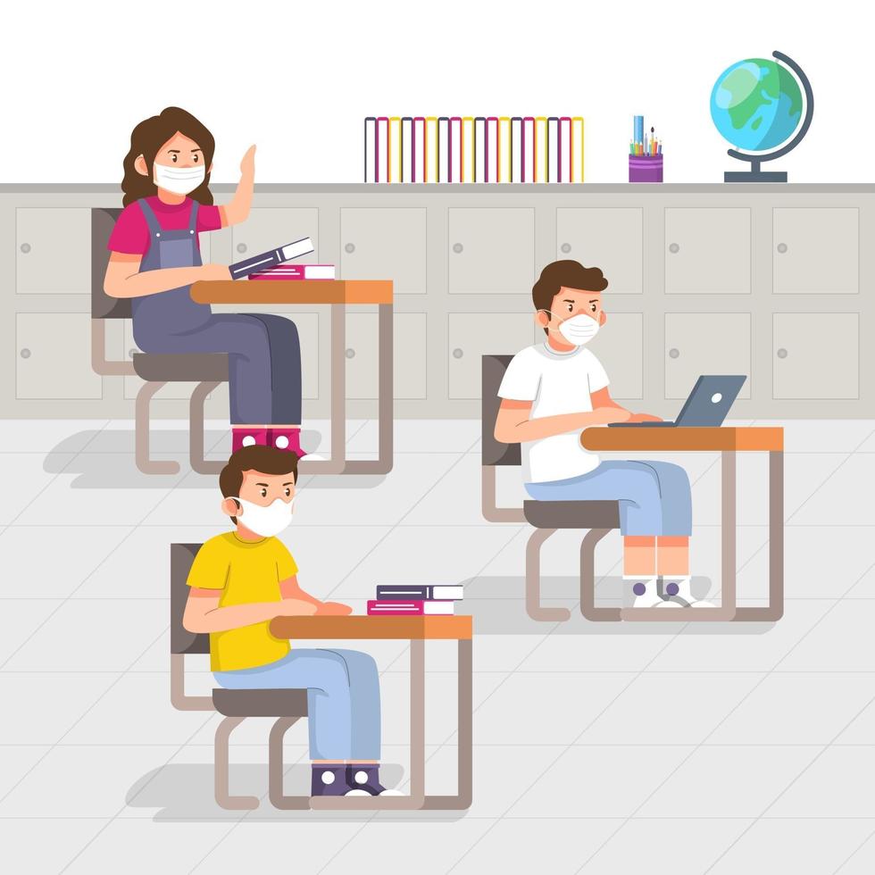 Student at School With Health Protocol vector