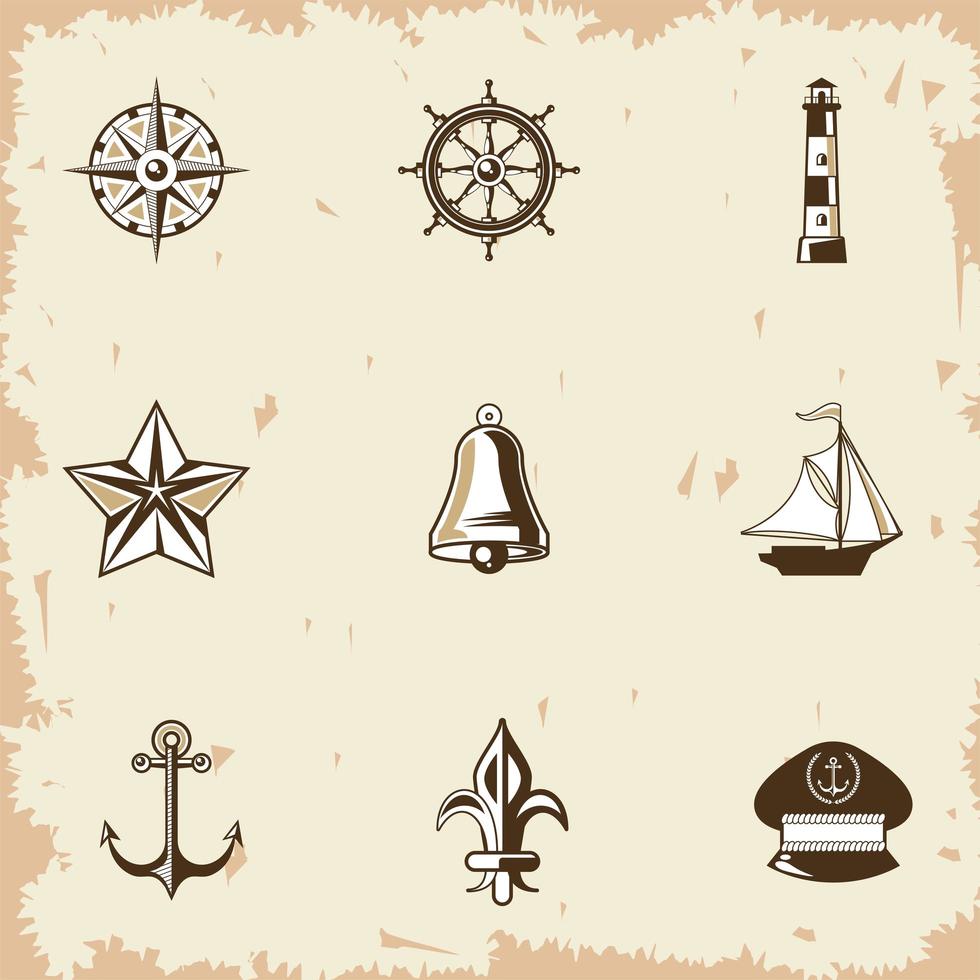 nine nautical labels vector