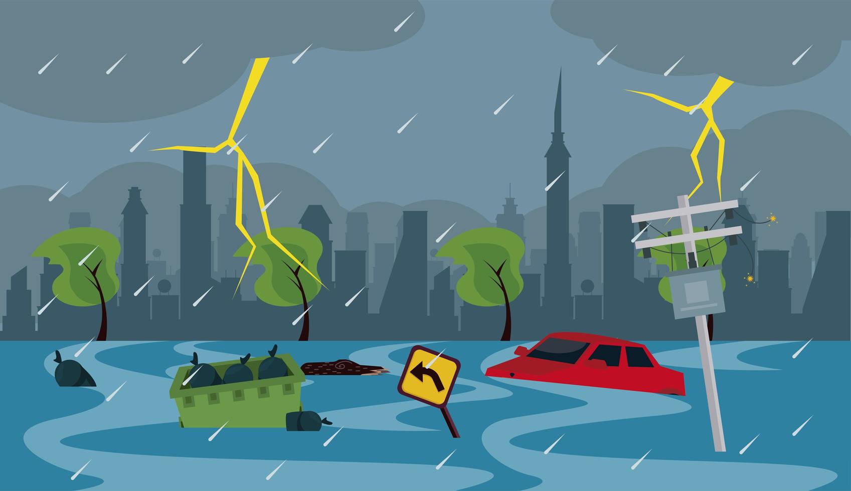 city buildings flood vector