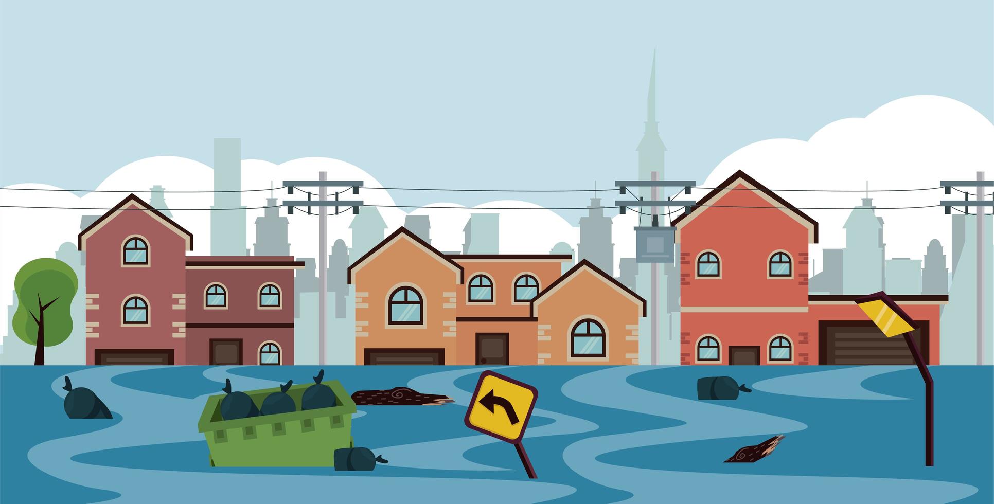cityscape flood scene vector