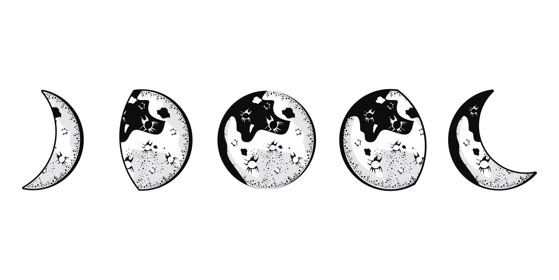 five moon phases vector
